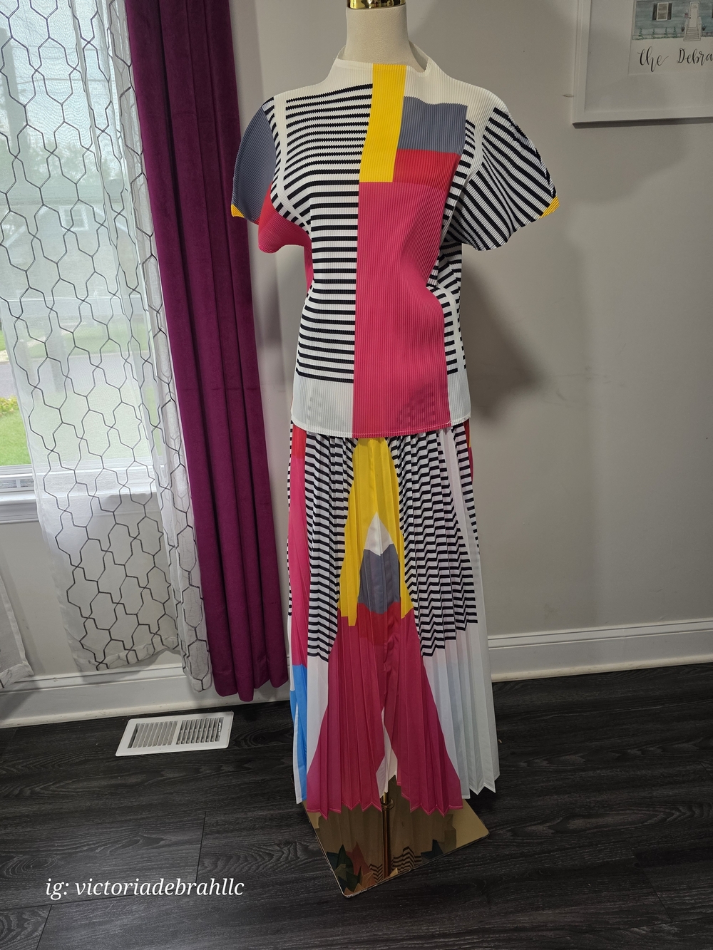Colorblock Geometric Pleated Maxi Dress - Multicolor